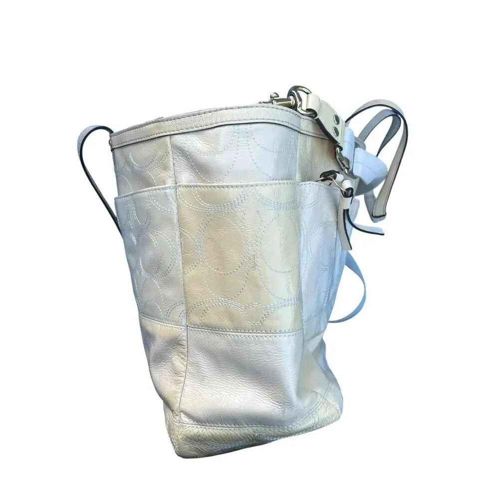 COACH baby Bag pale yellow Patent Leather Signature Travel Tote Baby vintage